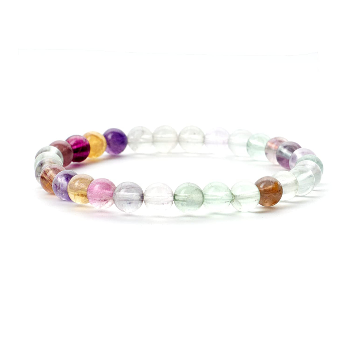 Cherry Tree Collection - Small, Medium, Large Sizes - Gemstone Beaded Bracelets For Women and Men - 6mm Round Beads (Rainbow Fluorite - Medium)
