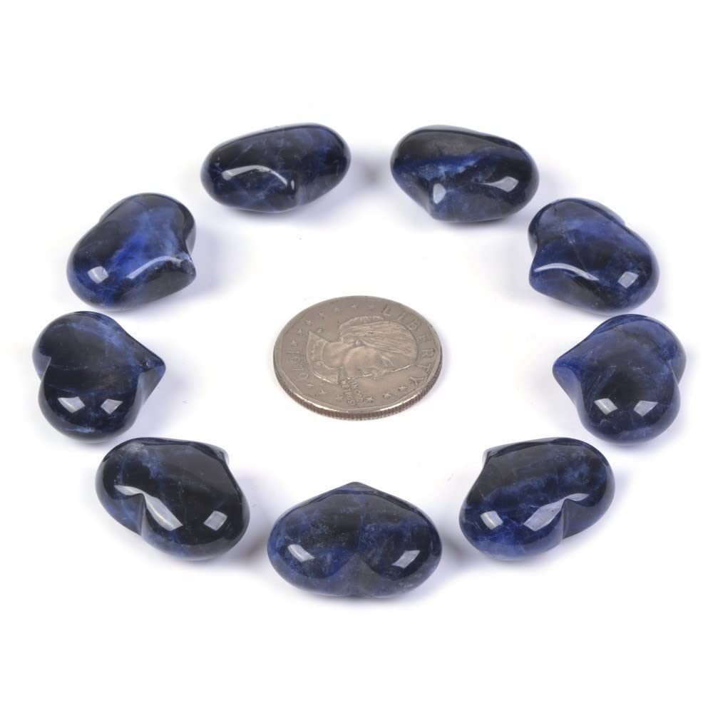 Natural Sodalite Gemstone Healing Crystal 1 inch Mini Puffy Heart Pocket Stone Iron Gift Box (Pack of 10)