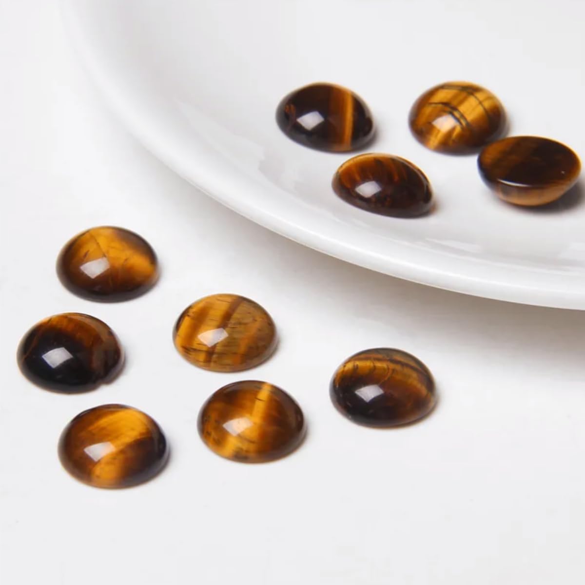 20pcs 10mm Natural Stone No Hole Tiger Eye Semicircle Smooth Cabochons Beads Healing Chakra Crystal Stone Bead for Jewelry Making Rings Earrings Necklace Bracelet DIY Crafts