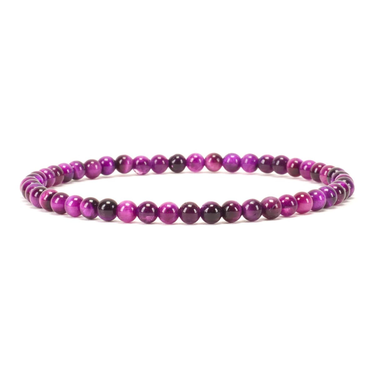 Cherry Tree Collection - Small, Medium, Large Sizes - Gemstone Beaded Bracelets For Women and Men - 4mm Round Beads (Purple Tiger's Eye, Small)