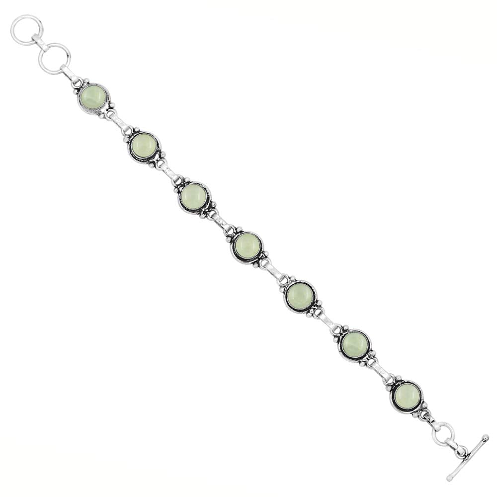 Natural Prehnite 925 Silver Plated Handmade Link Bracelet for Women - Round Gemstones Vintage Style Adjustable Bracelet Women Jewelry Gifts for Wedding Christmas Valentine's Day