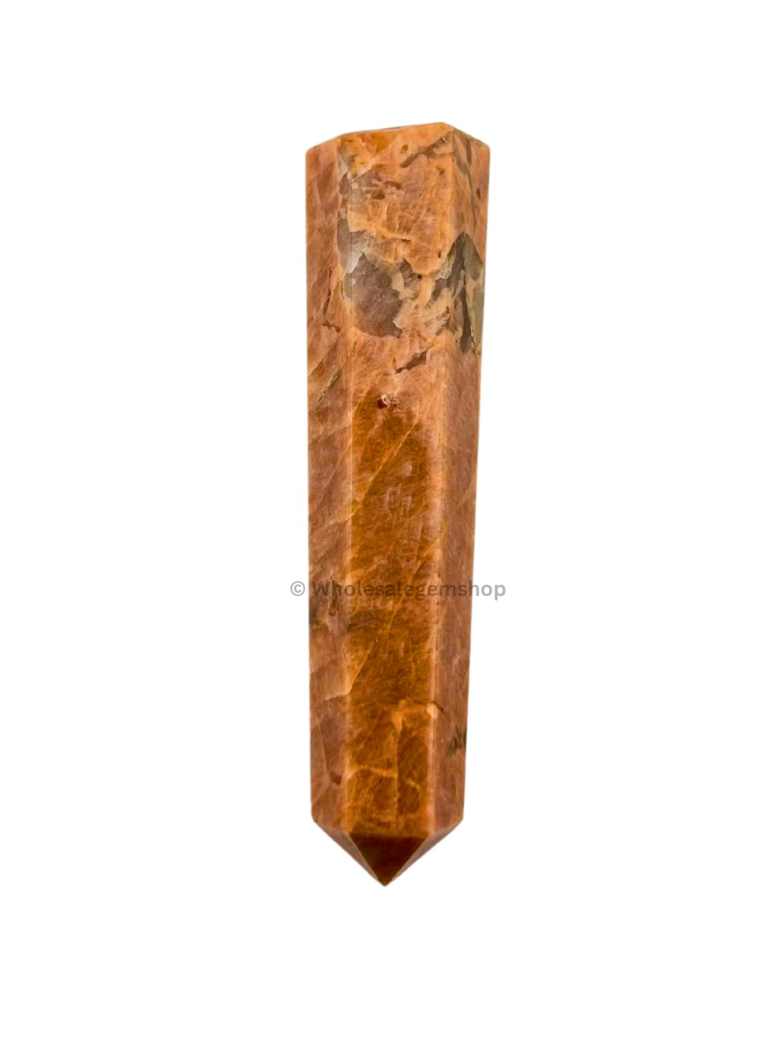 WholesaleGemShop 3 Inch (70 mm) Gemstones Peach Moonstone Obelisk Tower Jumbo Facet Aura Rock Crystal Natural Polished Earth Wand Spirit