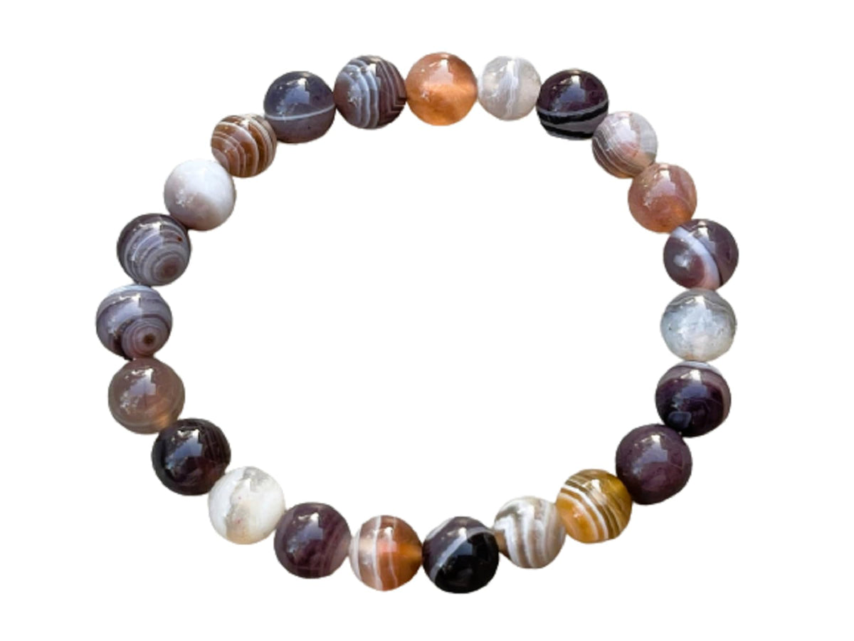 GAF TREASURES Botswana Agate Crystal Bead Bracelet 8mm, Genuine Botswana Agate Stretch Gemstone Bracelet, Healing Crystal Bracelet, Gift for Men & Women (1)