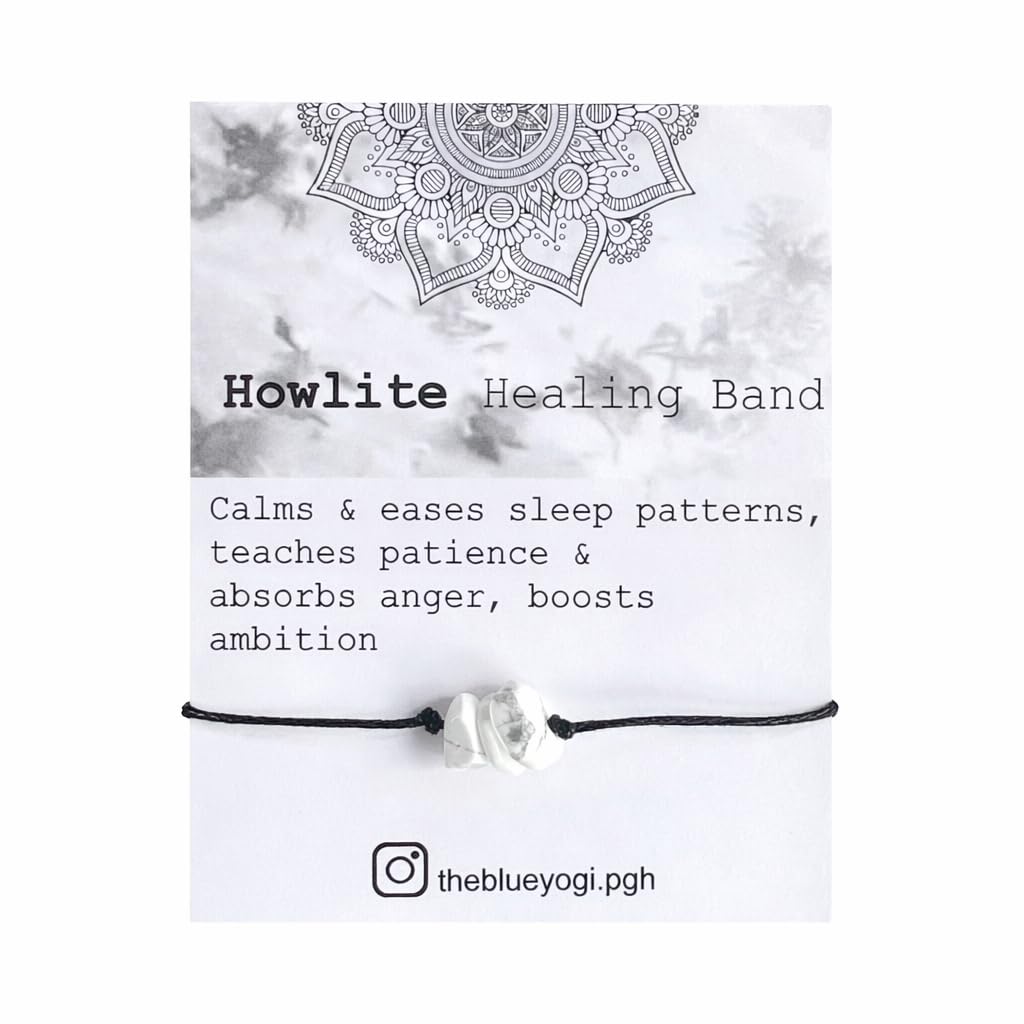 The Blue Yogi Howlite Healing Crystal Bracelet Anklet 2-in-1 Adjustable Tie Closure Anxiety Relief Sleep Calming Jewelry with Affirmation Card