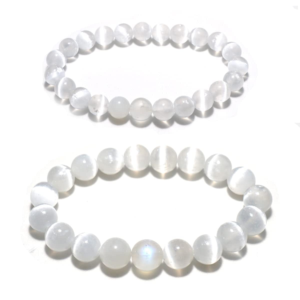 OwizJade Selenite Bracelets for Women and Men:8MM & 10MM | Negative Energy Shield | Natural Cats Eye | Crystal Jewelry to Cleanse and Charge Energy & Power | Must Have for Meditation