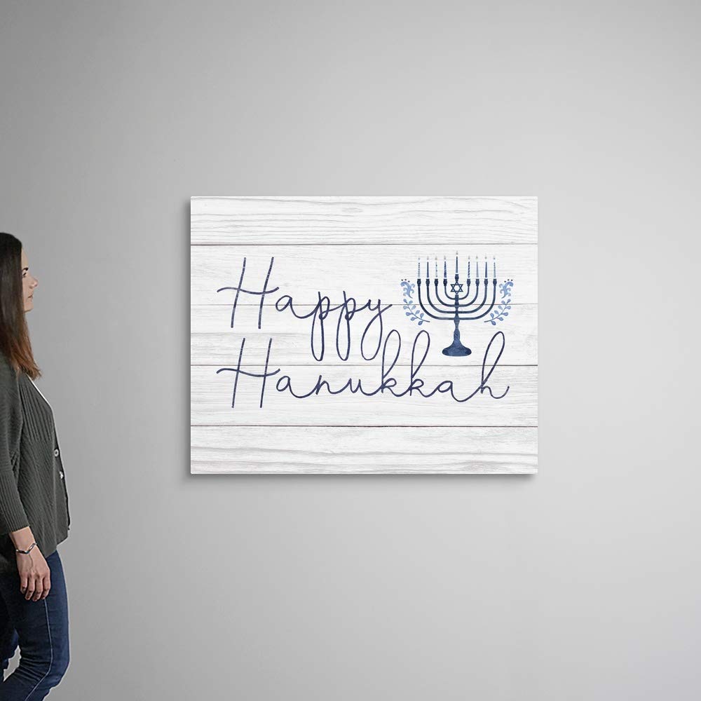 CANVAS ON DEMAND Happy Hanukkah On Barnwood Canvas Wall Art Print by Victoria Borges, Home Decor, Hanukkah, Holiday Artwork,45" x36in
