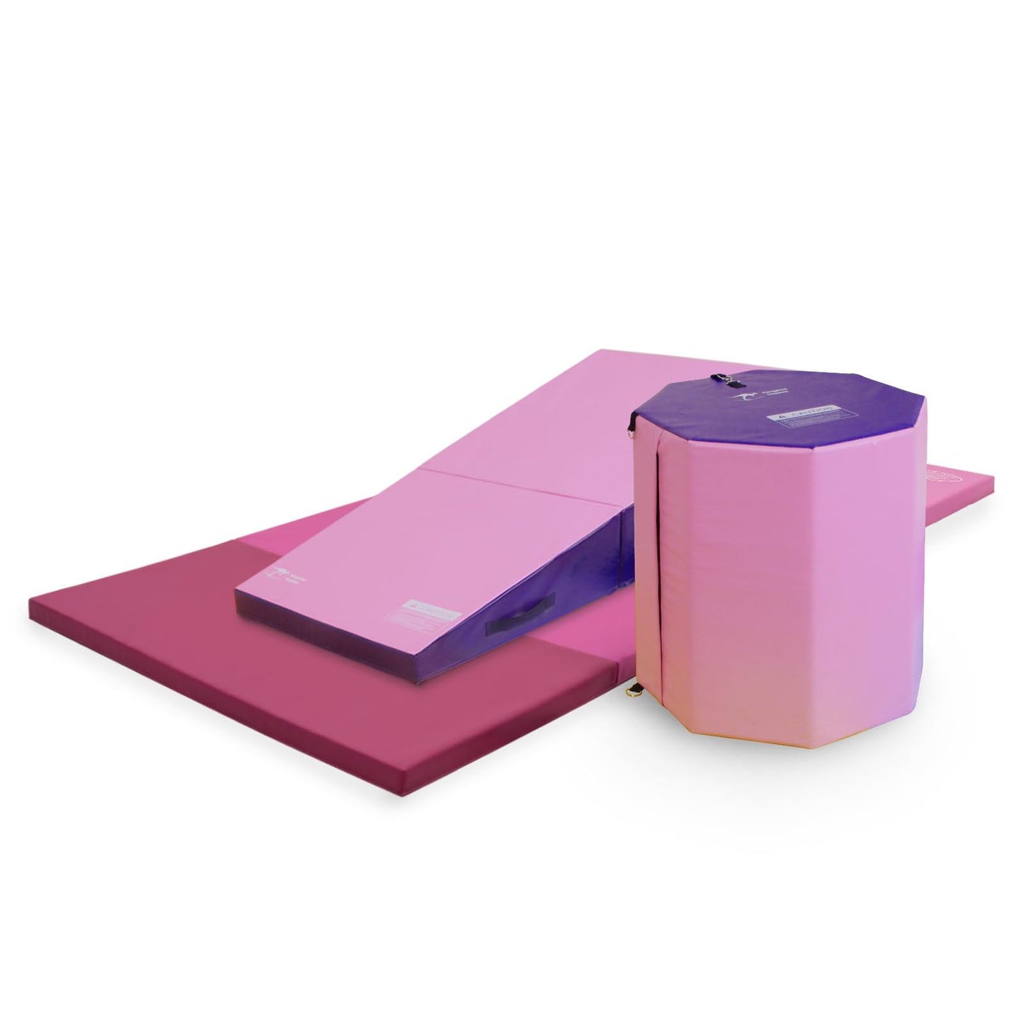 Kangaroo Hoppers 4×8 FT Gymnastics Set, 24"x26" Octagon Tumble Mat, 56”x28”x15” Wedge Cheese Mat for Kids Tumbling, Skill Training, Home Gym Exercise (Gradient Pink)