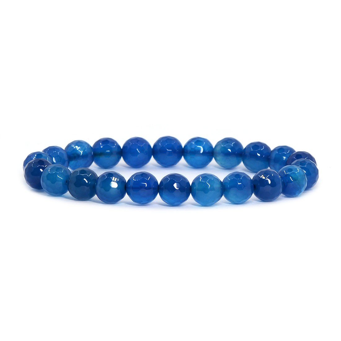 Justinstones Faceted Blue Agate Gemstone 8mm Round Beads Stretch Bracelet 7 Inch Unisex