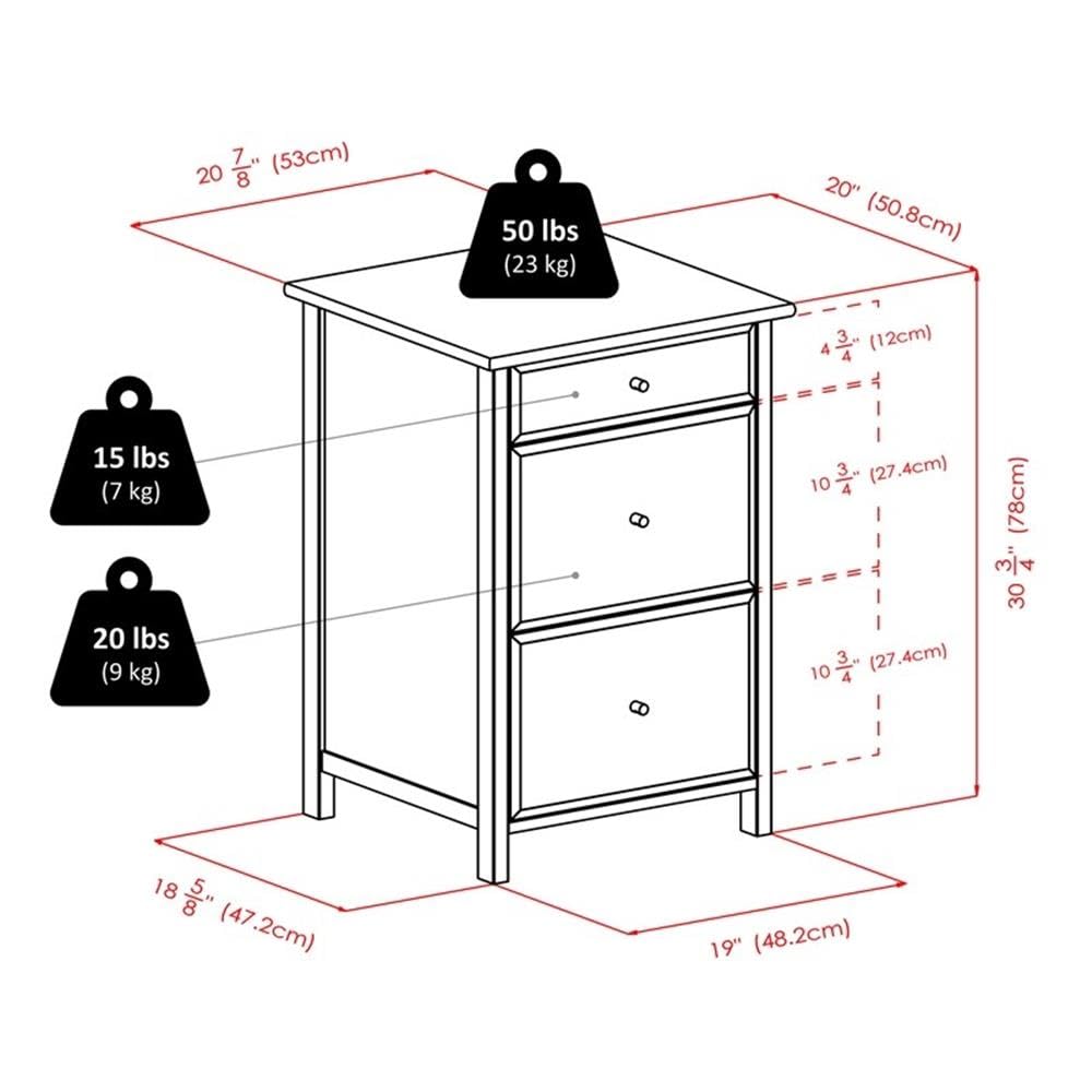 Pemberly Row 3-Drawer Transitional Wooden File Cabinet, Composite Wood, White Finish, 30.7" H x 20.8" W x 20.2" D, Storage for Legal and Letter Files, Home or Office Use