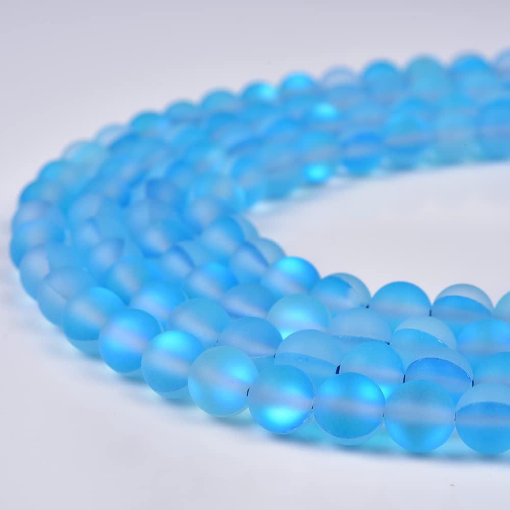 Asingeloo 38PCS 10mm Natural Sky Blue Mystic Aura Quartz Gemstone Beads Frosted Matte Titanium Round Loose Spacer Beads 15 inch Full Strand Crystal Healing Power Quartz