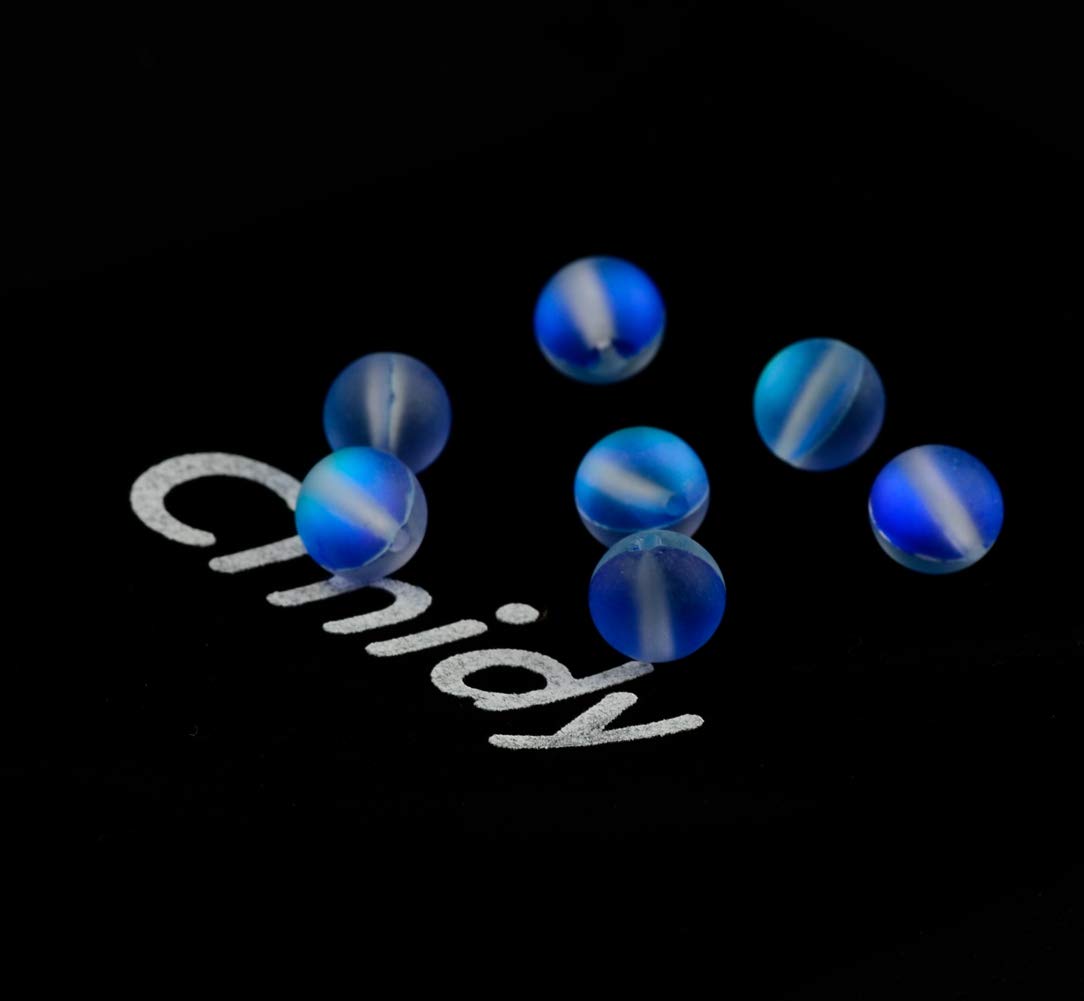 Matte Aurora Crystal Glass Beads Blue 100pcs 8mm Flash Glitter Shining Mermaid Round Loose Aura Bead Frosted Moonstone for Jewelry Making (Blue, 8mm)