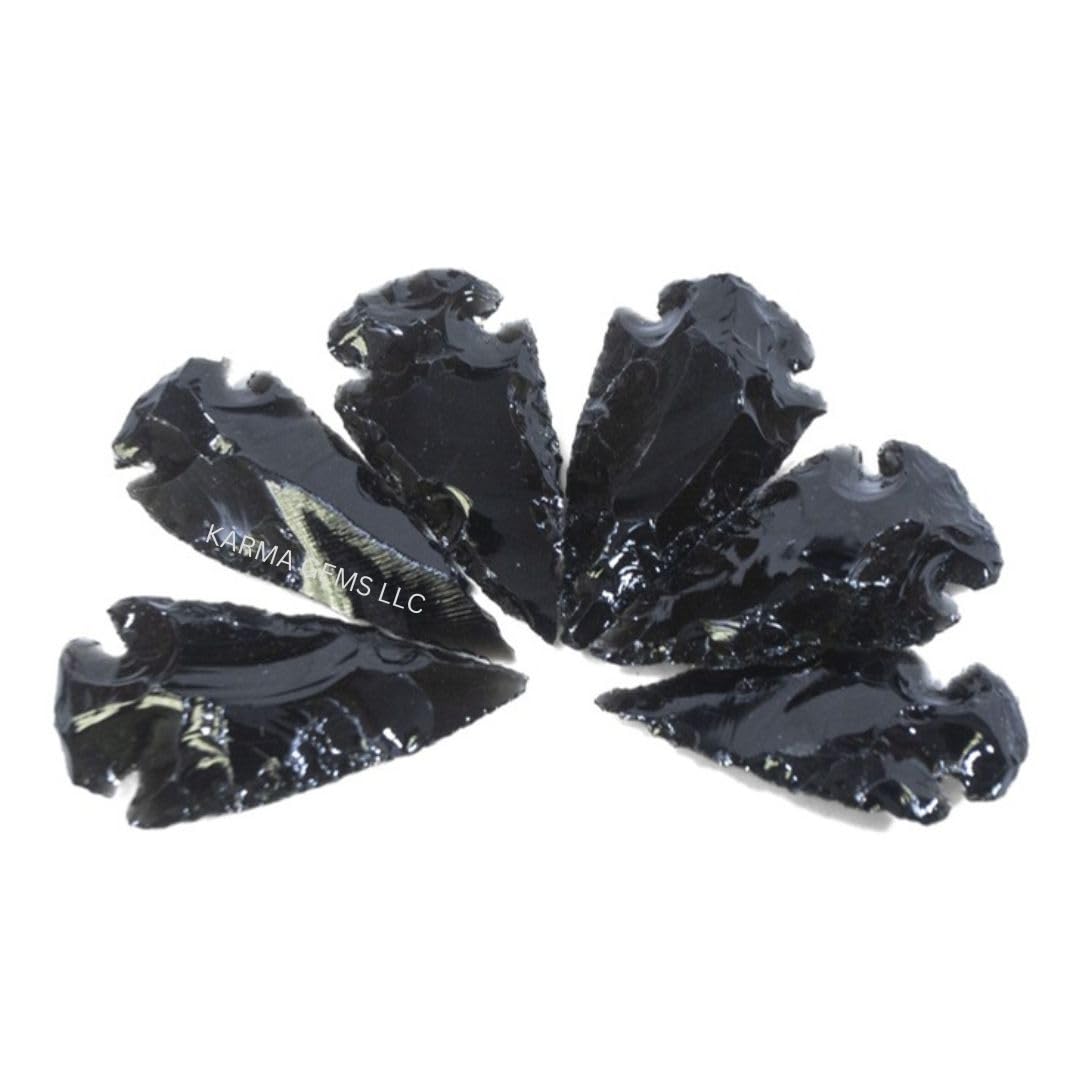 Karma Gems 2" to 2.5" Black Flint Black Obsidian Arrowheads - Jewelry Necklace Pendant for Men & Women - Healing Inner Anger, Tension from Chakra - Powerful Cleanser of Negative Energy - (Pack of 5)