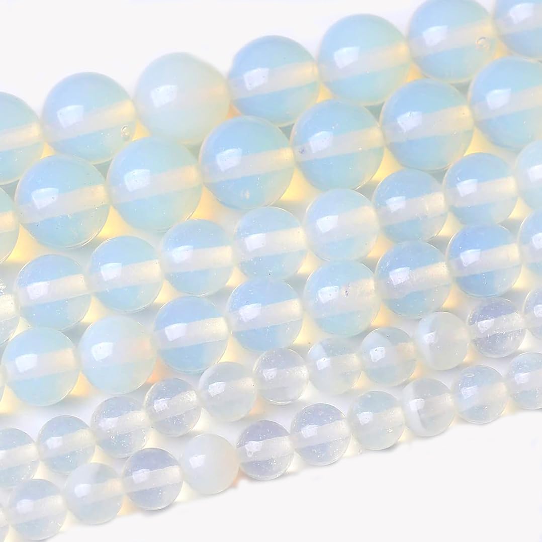 36PCS 10MM Natural White Opal Beads Round Loose Stone Beads for Jewelry Making DIY Energy Stone Healing Power Bracelet 15"