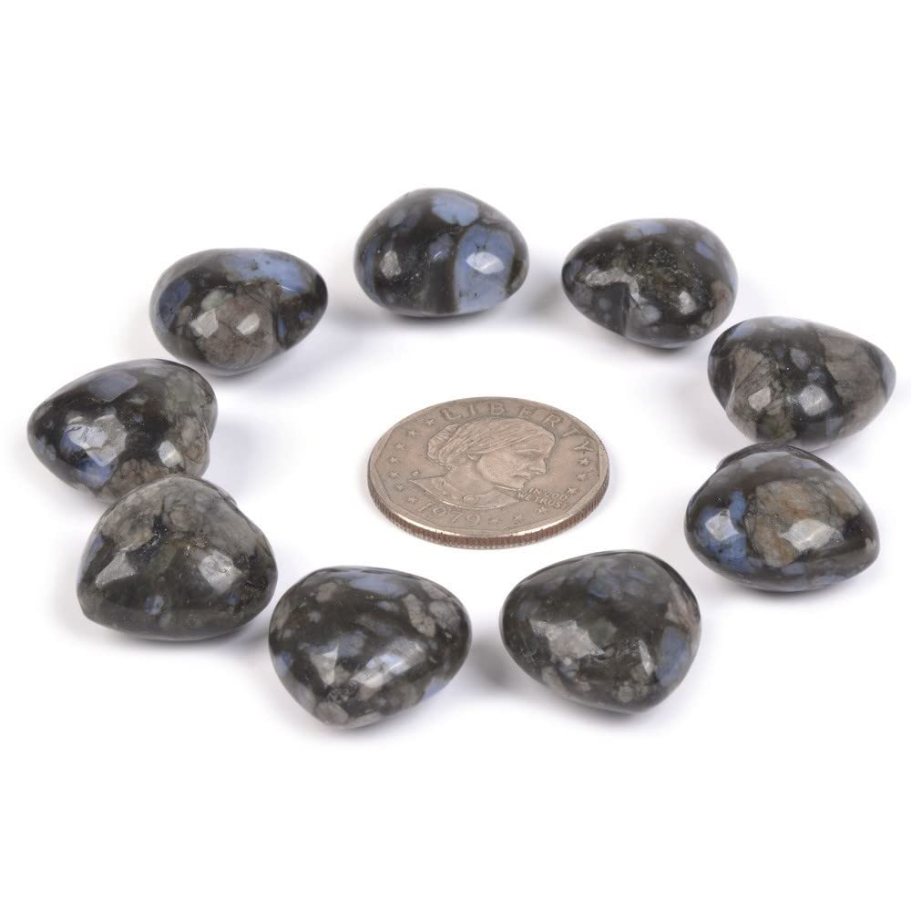Natural Llanite Gemstone Healing Crystal 0.8" Mini Puffy Heart Pocket Stone Iron Gift Box (Pack of 10)