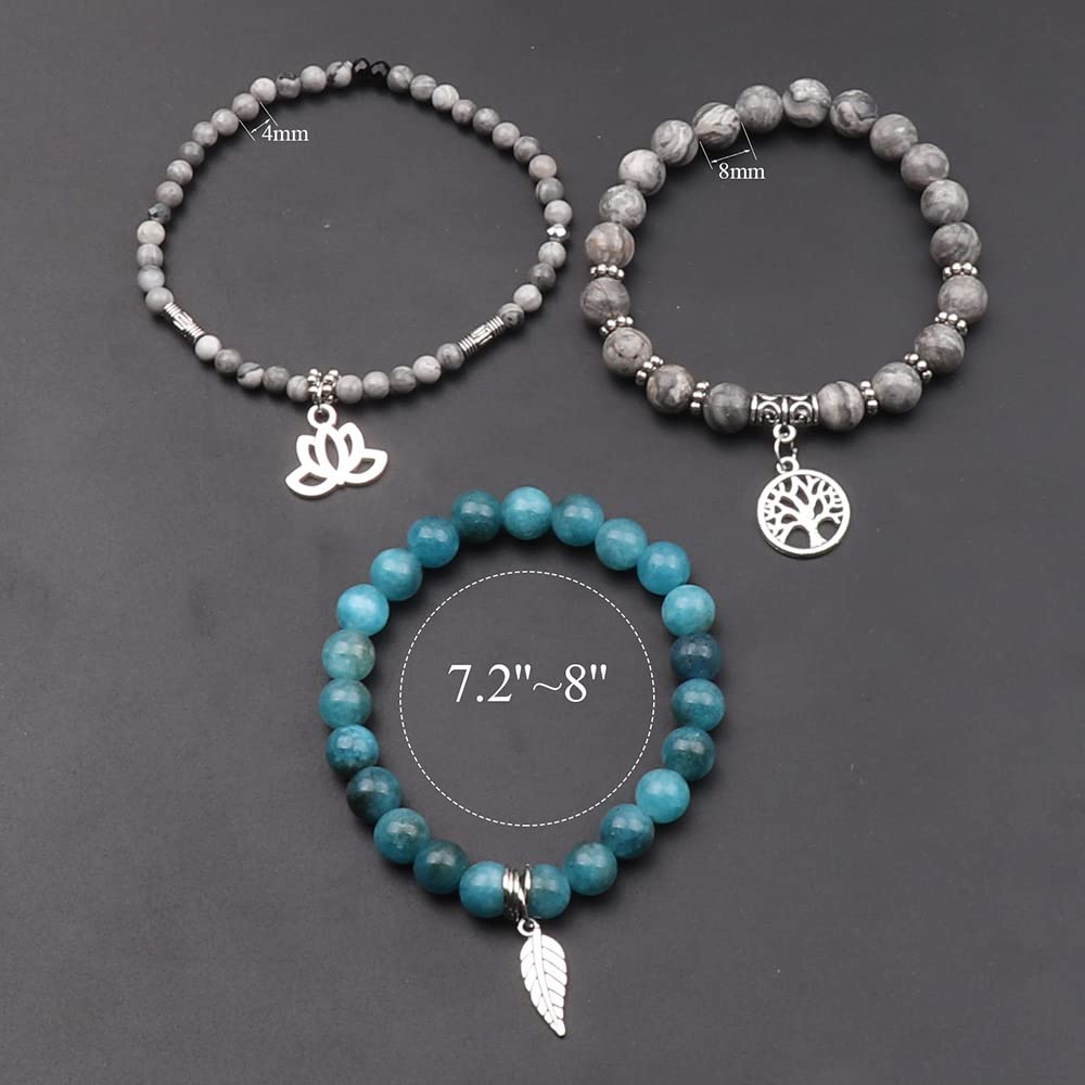 UEUC Tree of Life Yoga Healing Stone Bracelets, Multilayer Lotus Chakra Stone Reiki Bracelet Sets, Anxiety Crystal Natural Stone,for Women Stress Relief(#137)