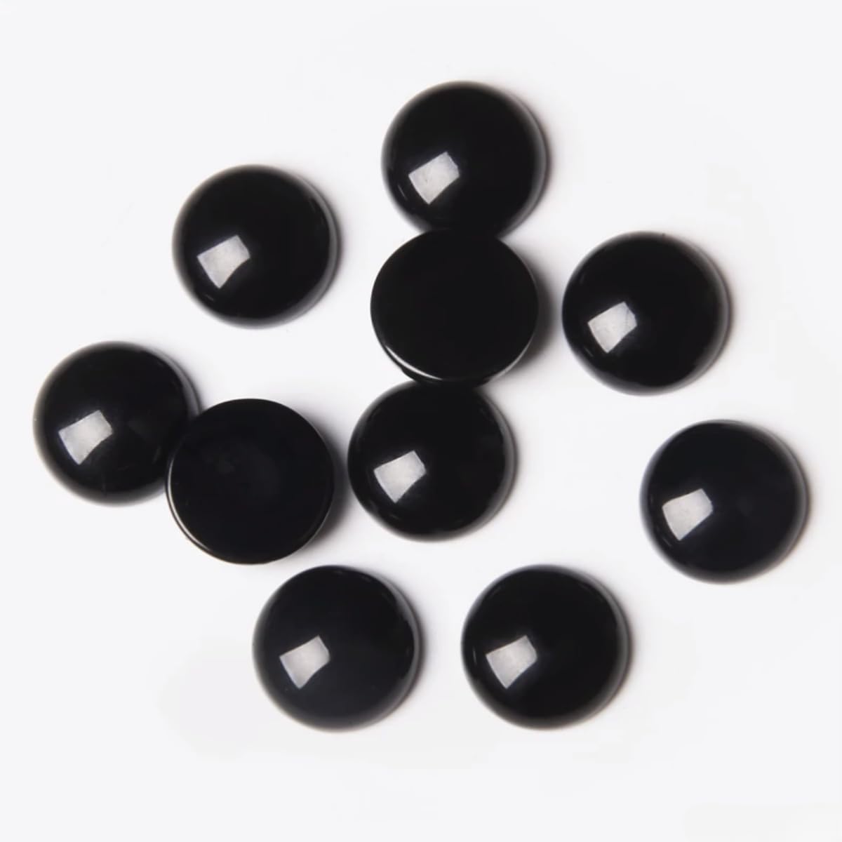 20pcs 12mm Natural Stone No Hole Black Agate Semicircle Smooth Cabochons Beads Healing Chakra Crystal Stone Bead for Jewelry Making Rings Earrings Necklace Bracelet DIY Crafts
