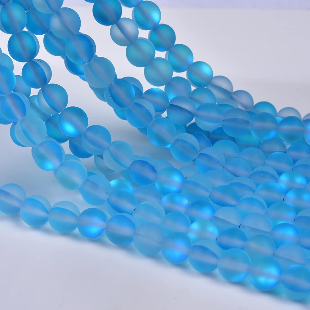 Asingeloo 60PCS 6mm Natural Sky Blue Mystic Aura Quartz Gemstone Frosted Matte Titanium Round Loose Spacer Beads 15 inch Full Strand Crystal Healing Power Quartz