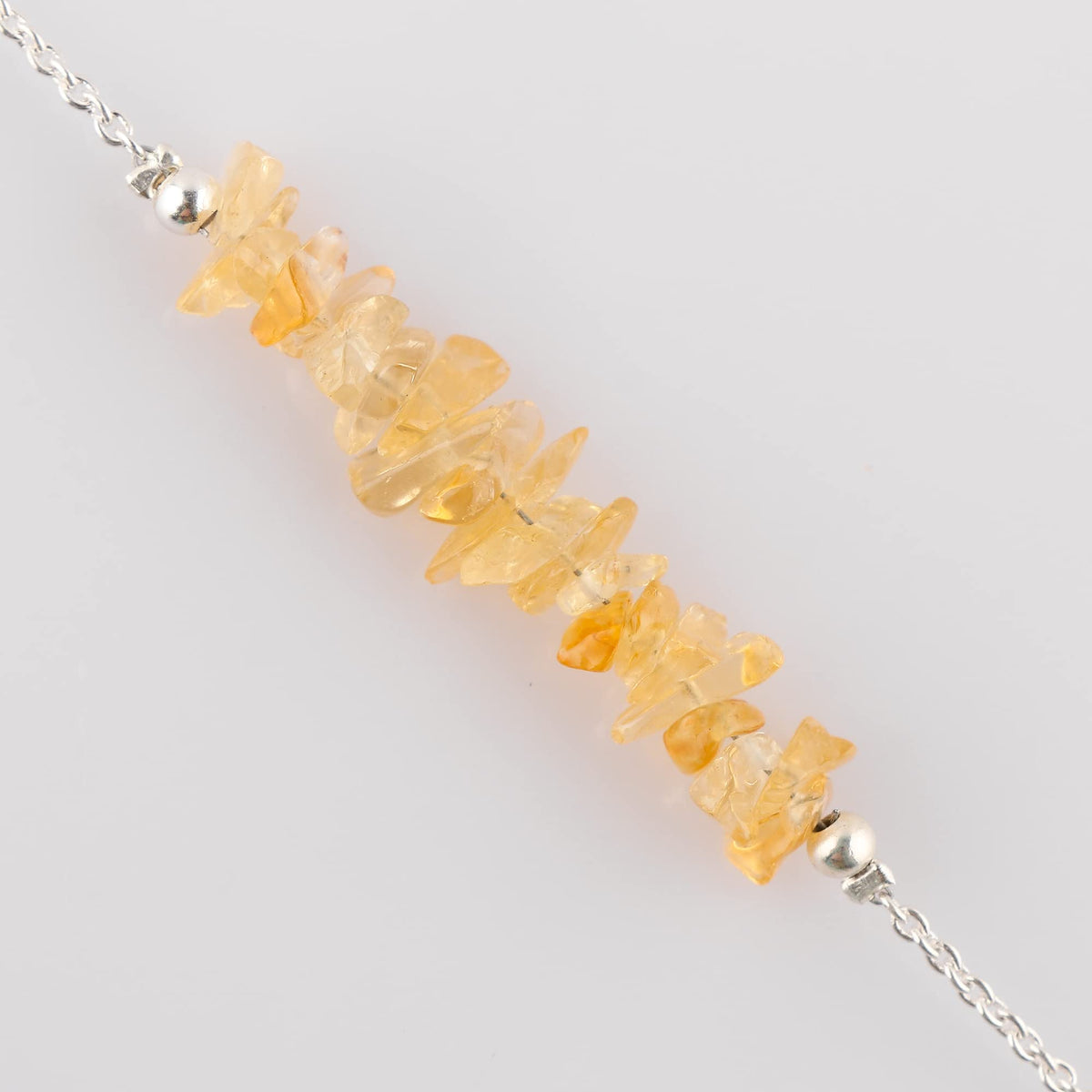 Gemimpression Handmade Citrine Chips Bar Bracelet – Natural Energy Healing Crystals – Silver Plated Adjustable 8 Inch Chain – Christmas Gift
