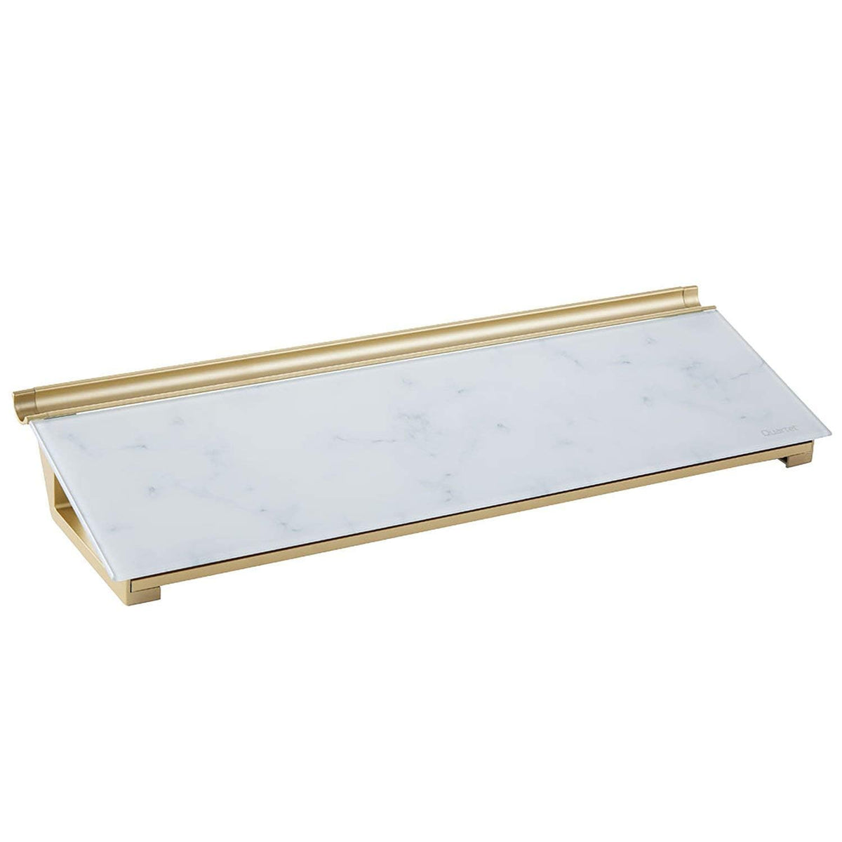 Quartet Glass Dry Erase White Board 18"W x 6"H, Compact Desktop Whiteboard with Storage Drawer, Marble (GDP186M)