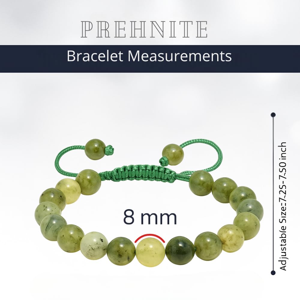 ANAYA AGATE Healing Crystal Bracelet – Chic Gemstone Bracelet for Men and Women – 8mm Round Bead Bracelets for Spiritual Healing, Protection, Positive Energy - Prehnite