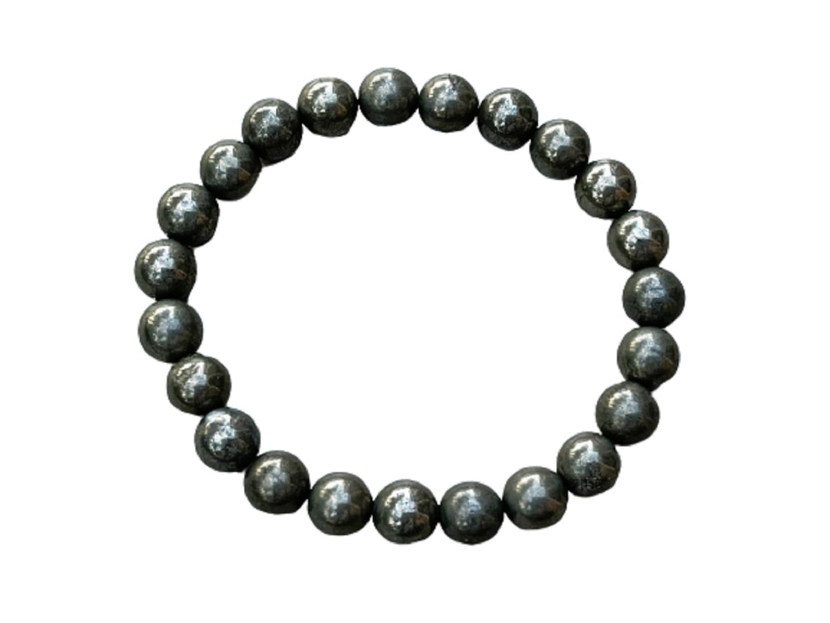 GAF TREASURES Pyrite Crystal Bead Bracelet 8mm, Genuine Pyrite Stretch Gemstone Bracelet, Healing Crystal Bracelet, Gift for Men & Women (1)