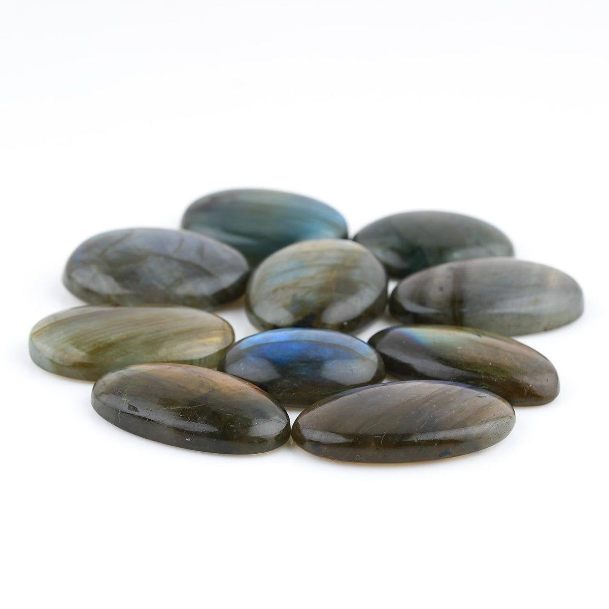 ColouredRocks (10pcs) (20-30mm+) Large Labradorite Oval-Shapes Cabochon Gemstone for Healing, Meditation & Protection, Natural Loose Crystals, Wholesale Bulk Flat Back, Jewelry Making Supply, DIY, Crafting
