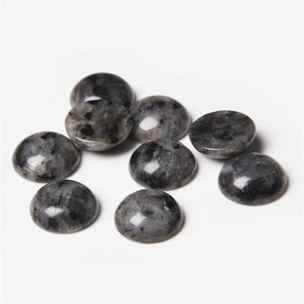 20pcs 12mm Natural Stone No Hole Black Labradorite Semicircle Smooth Cabochons Beads Healing Chakra Crystal Stone Bead for Jewelry Making Rings Earrings Necklace Bracelet DIY Crafts