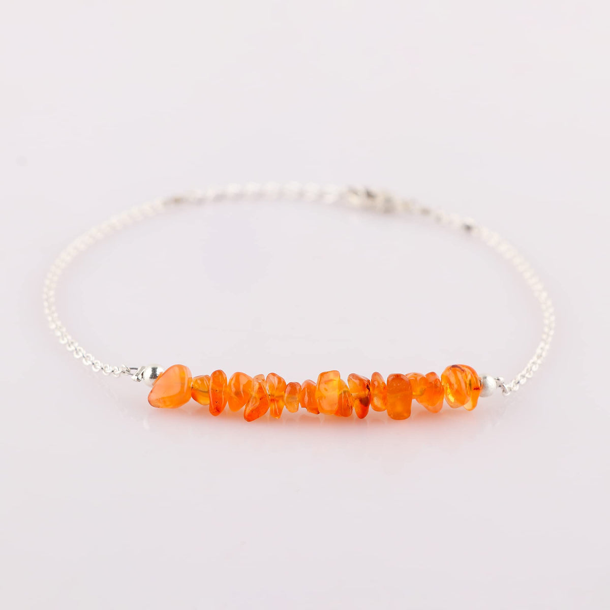 Gemimpression Handmade Carnelian Chips Bar Bracelet – Natural Energy Healing Crystals – Silver Plated Adjustable 8 Inch Chain – Christmas Gift