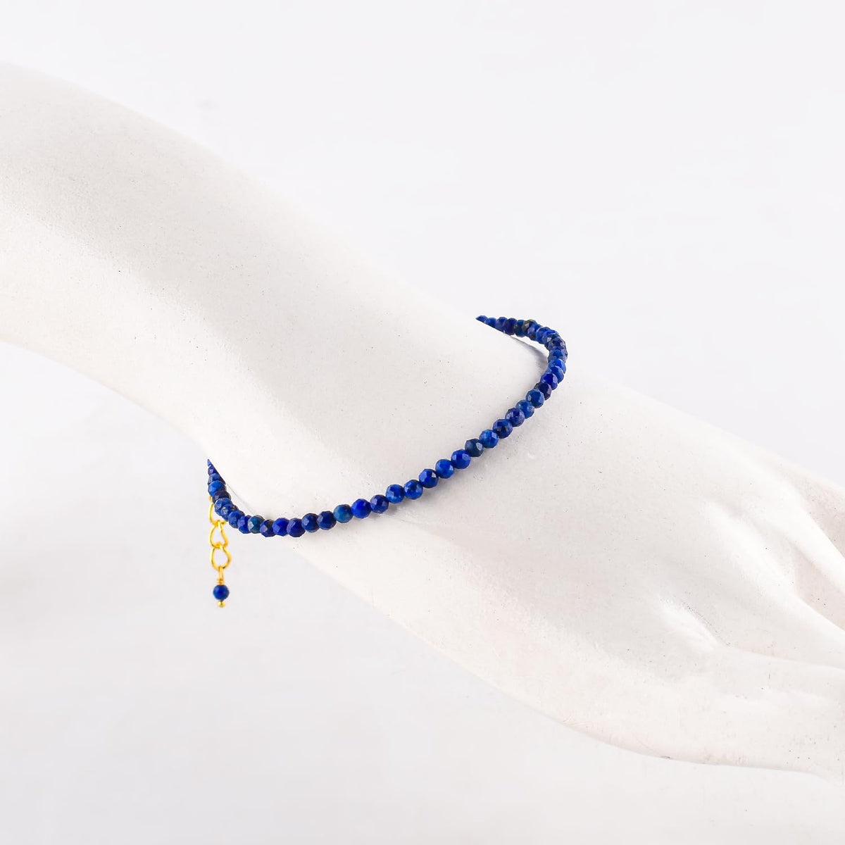 Natural Blue Lapis Lazuli Gemstone Micro Beads Dainty Bracelet Jewelry for Women, Birthstone, Chakra Energy Crystals, 14k Gold Plated Chain 8 inch Adjustable