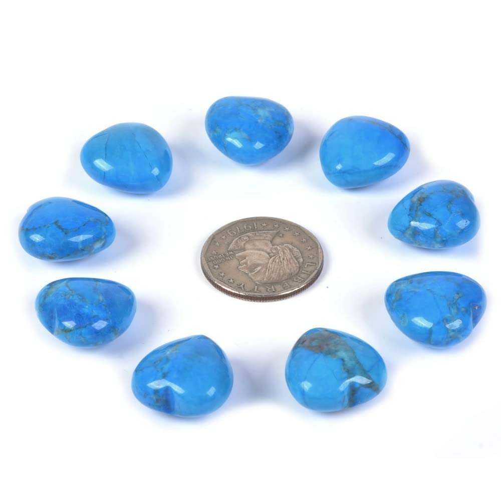 Dyed Turquoise Howlite Gemstone Healing Crystal 0.8" Mini Puffy Heart Pocket Stone Iron Gift Box (Pack of 10)