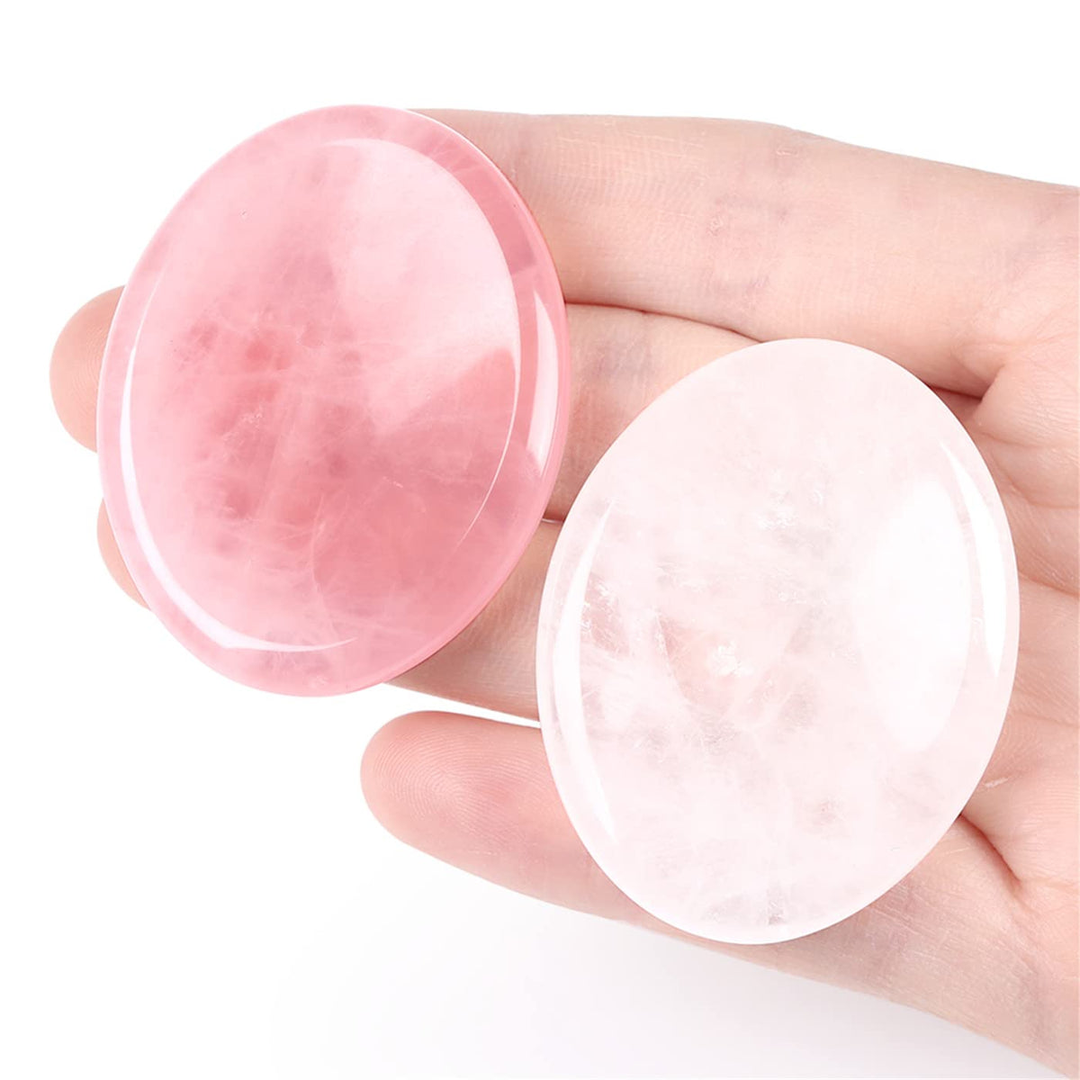 Thumb Worry Stone for Anxiety Healing Crystals Sets 2PCS Rose Quartz Clear Quartz Hand Carved Stones Gemstone Pocket Natural Stone Meditation Reiki Oval Shaped Palm Stone Therapy