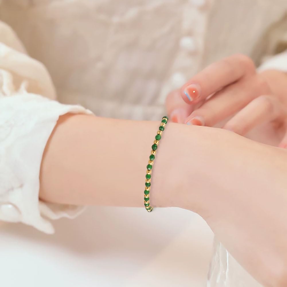 vissen Beaded Green Natural Stone Bracelet For Women Green Crystal Bracelet Gold Plated Bracelets Adjustable Jewellery