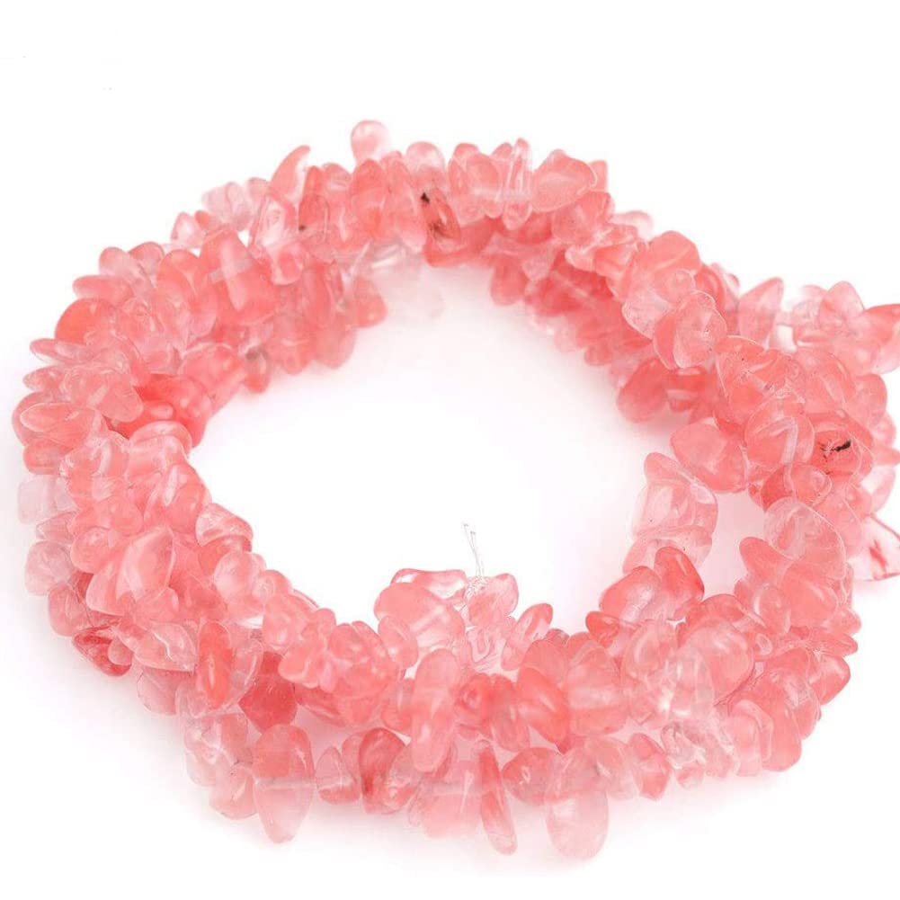 HAAMIIQII 5-8mm Cherry Quartz Crystal Chips Irregular Chip Stones Loose Gemstone Energy Healing Beads for Jewelry Making Strand 30 Inch