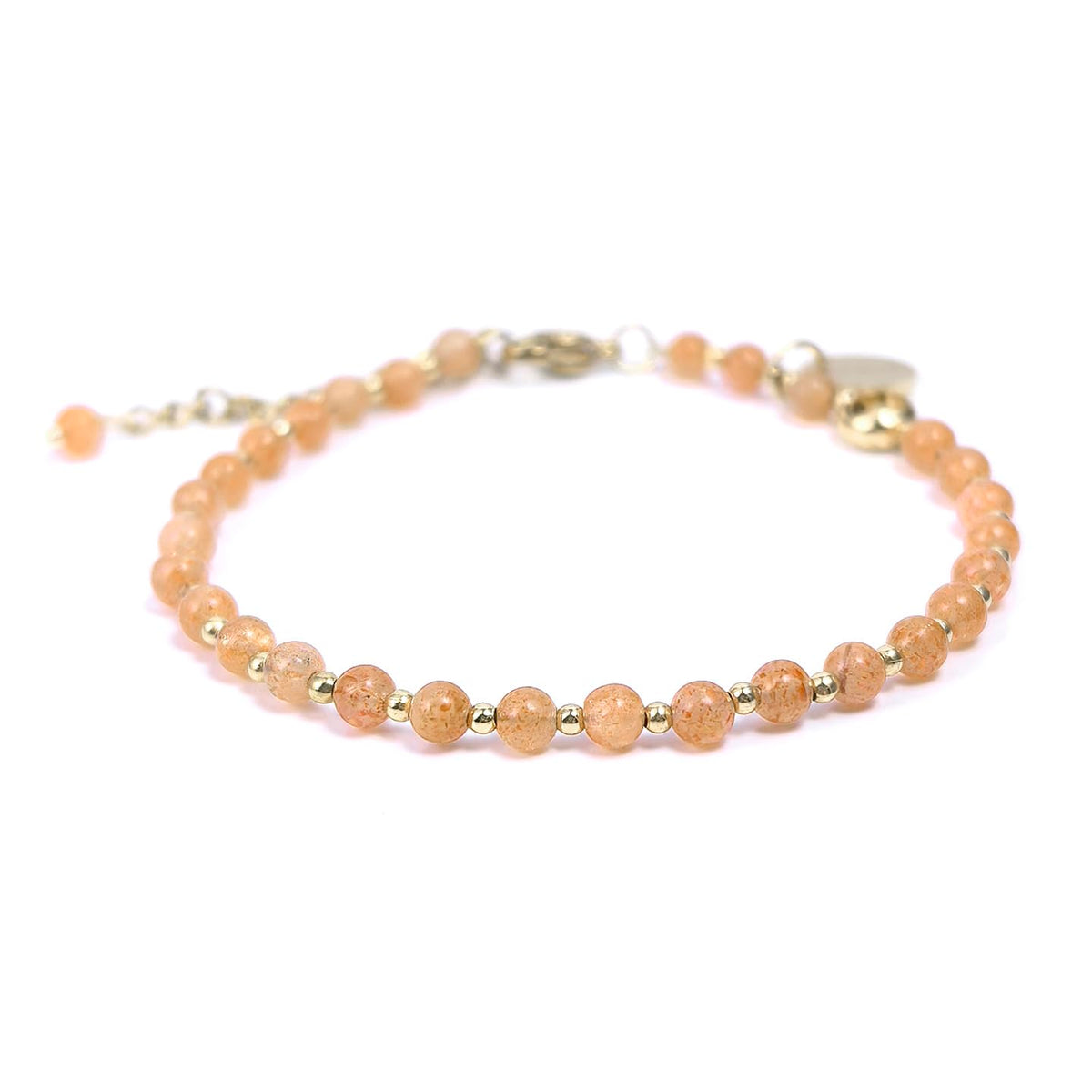 Morchic 3mm Orange Sunstone Feldspar Natural Gemstone Beaded Bracelet for Women, Dainty Charm Jewelry, Adjustable 7.1-8.6" Ideal Birthday Holiday Gift