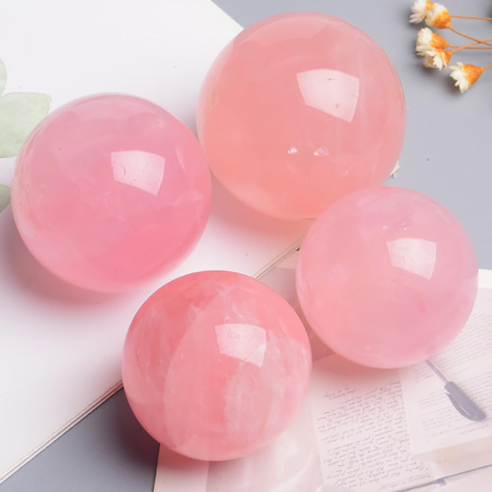 6-7CM/2.36-2.76inch Natural Crystal Ball Rose Quartz Sphere Polished Divination Ball Decorative Sphere Healing Crystals Ball Stone Crafts Home Decor Ornament Gifts(Pink Crystal, 60-70mm)
