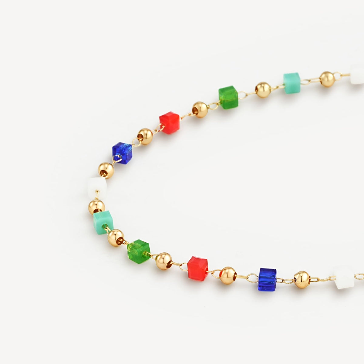 MEVECCO Gold Bracelet for Women 18K Gold Plated Colorful Square Crystal Stone Custom Handmade Mixed Beaded Charm Chain Bracelet Stack Jewelry Gifts
