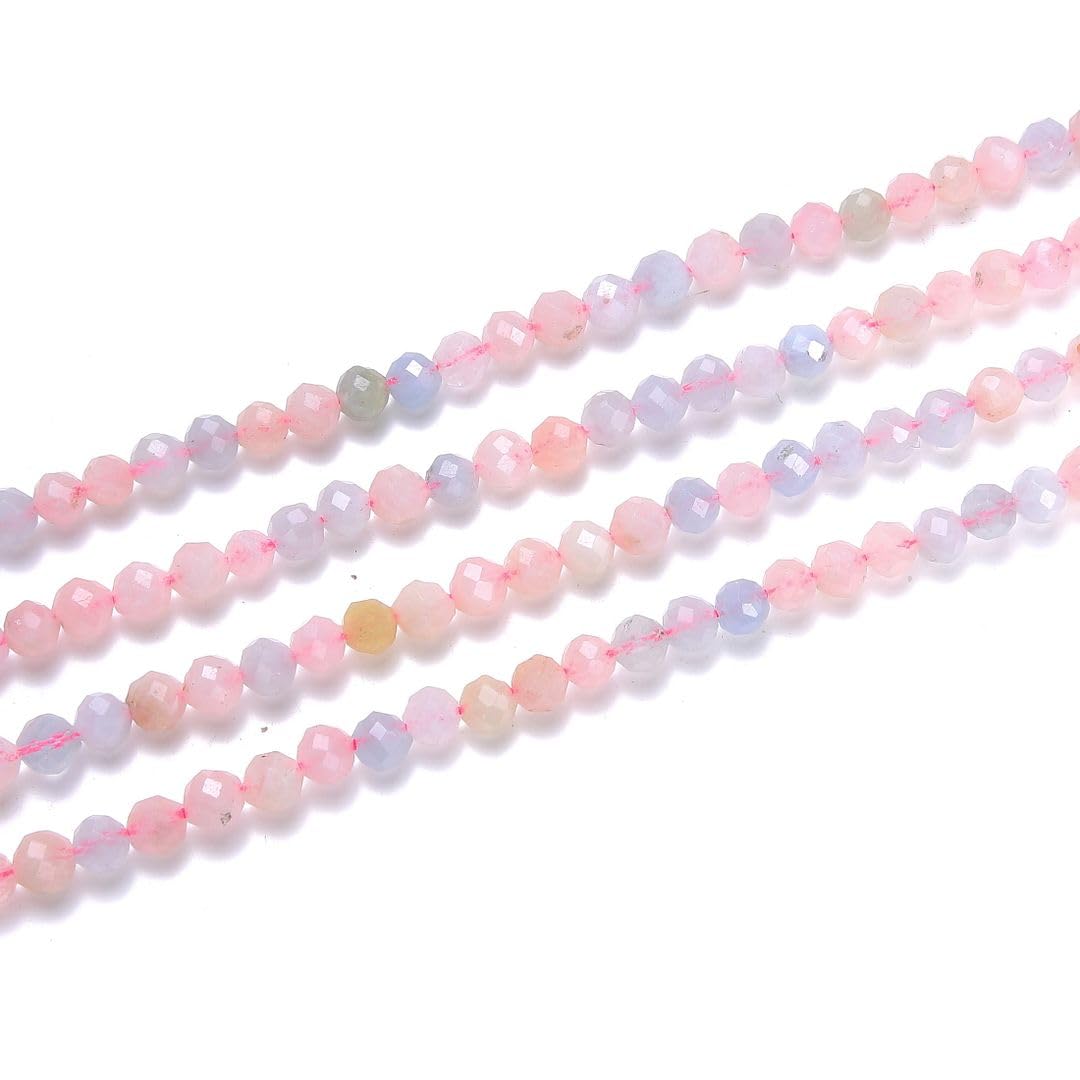 Adabele 30 Inch Natural Morganitge Beryl Healing Gemstone 4mm (0.16 Inch) Tiny Small Faceted Round Loose Beads Stone Spacer (170-190pcs) for Craft Jewelry Making GK4-10