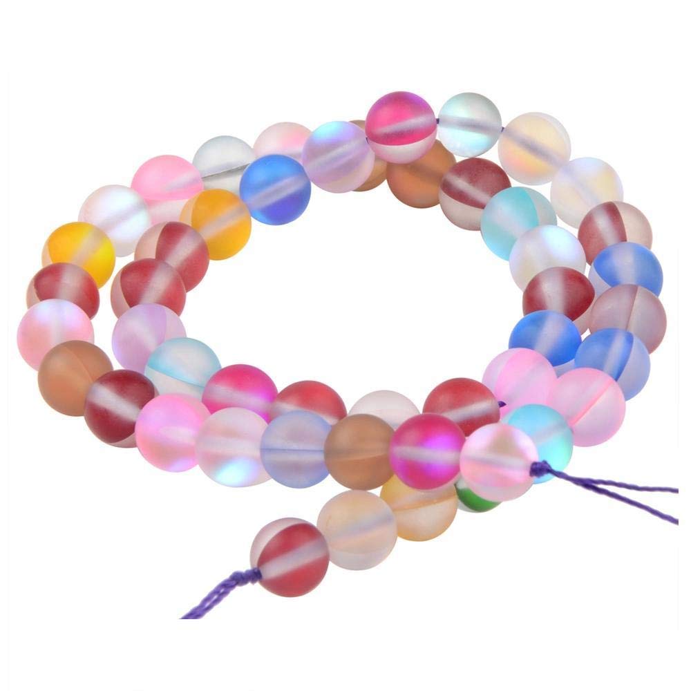 Matte Aurora Crystal Glass Beads Gemstone 10MM Colorful Frosted Glitter Shining Mermaid Round Loose Beads Frosted Moonstone for Jewelry Making