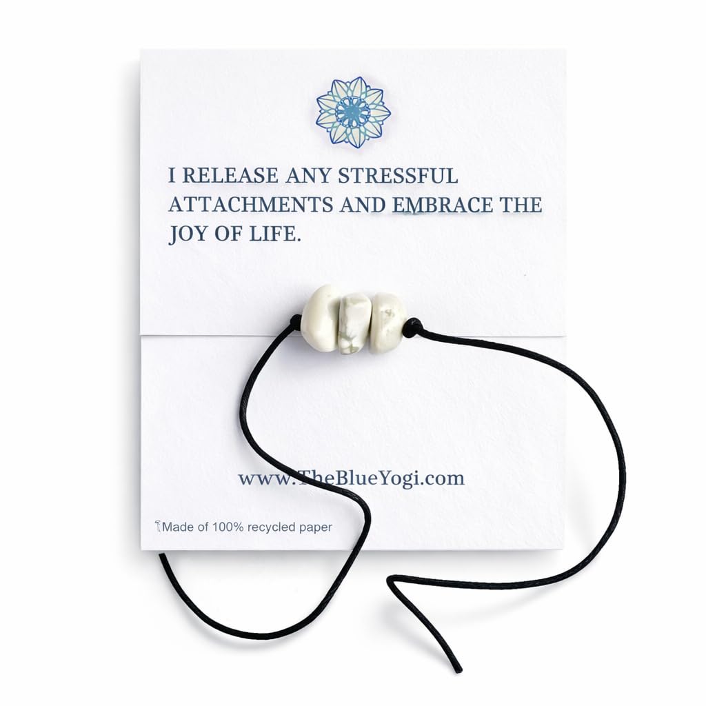 The Blue Yogi Howlite Healing Crystal Bracelet Anklet 2-in-1 Adjustable Tie Closure Anxiety Relief Sleep Calming Jewelry with Affirmation Card