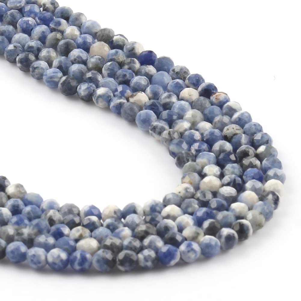Song Xi 90pcs 4mm Natural New Blue Sodalite Gemstone Beads Faceted Round Loose Stone Beads for Jewelry Making