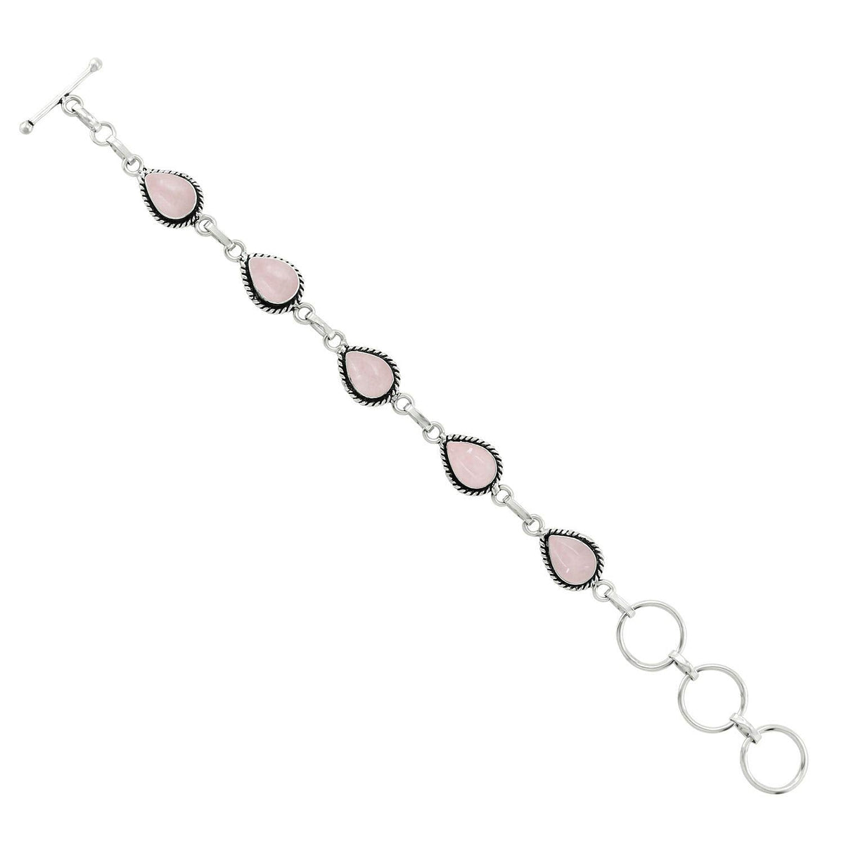 Natural Rose Quartz Silver Plated Link Bracelet for Women - Pink Stone January Birthstone Handmade Vintage Style Adjustable Jewelry Bracelet - Wedding Gifts for Her