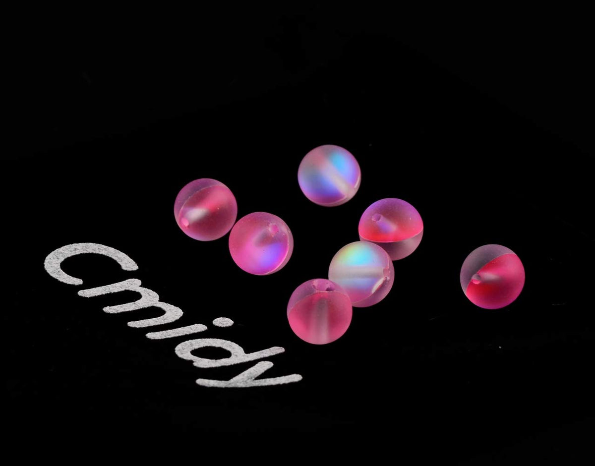 Matte Aurora Crystal Glass Beads 100pcs 8mm Flash Glitter Shining Mermaid Round Loose Aura Bead Frosted Moonstone for Jewelry Making (Pink, 8mm)