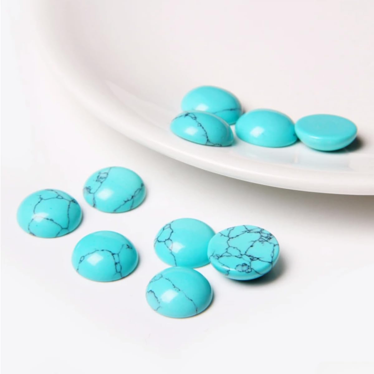 2TTFishoo 20pcs 14mm Natural Stone No Hole Turquoise Semicircle Smooth Cabochons Beads Healing Chakra Crystal for Jewelry Making Rings Earrings Necklace Bracelet DIY Crafts