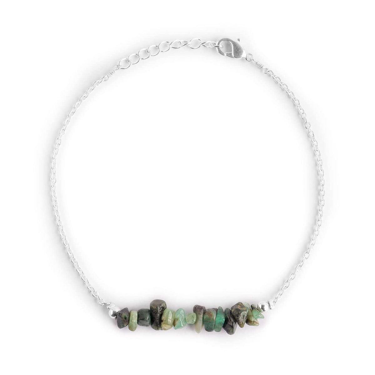 Gemimpression Handmade Emerald Chips Bar Bracelet – Natural Energy Healing Crystals – Silver Plated Adjustable 8 Inch Chain – Christmas Gift