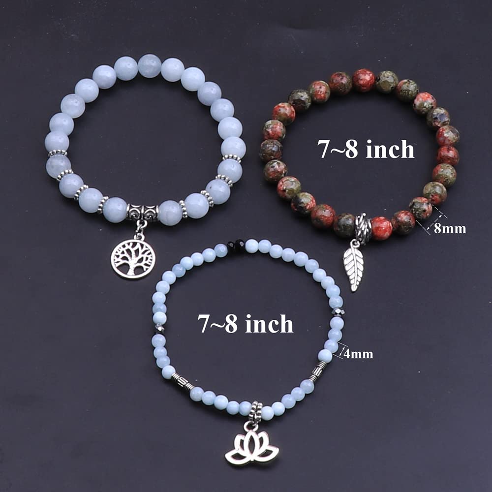UEUC Tree of Life Yoga Healing Stone Bracelets, Multilayer Lotus Chakra Stone Reiki Bracelet Sets, Anxiety Crystal Natural Stone,for Women Stress Relief(#70)