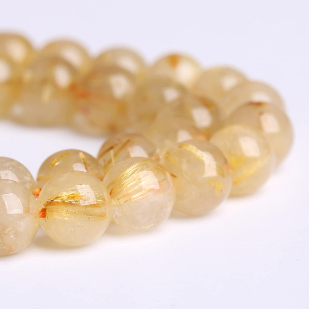 8MM 45PCS Natural Stone Golden Rutile Quartz Beads Gemstone 2A Grade Actinolite Semi Precious Crystal Loose Beads for Jewelry Making DIY Bracelet Necklace 1 Strand