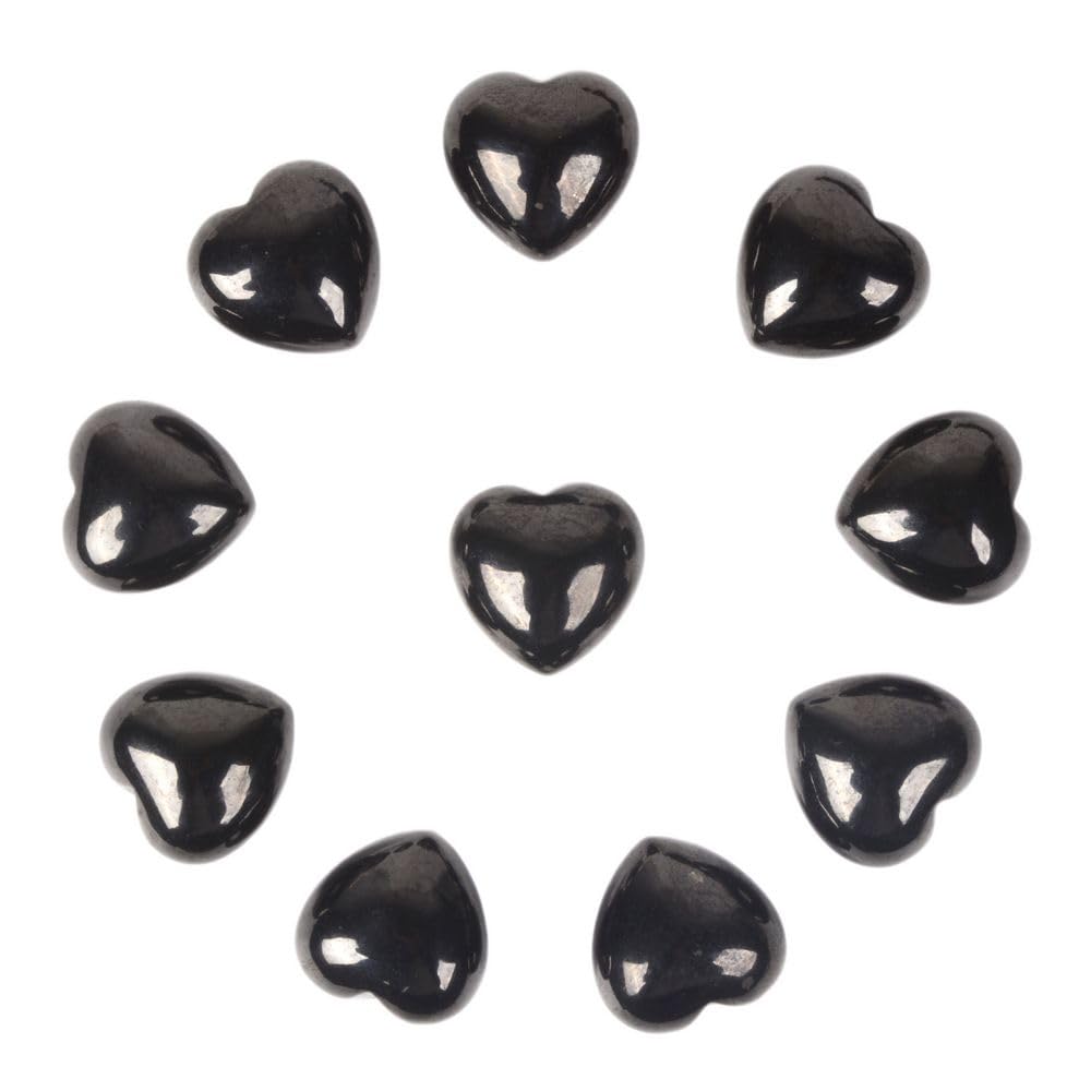 Justinstones Black Jet Lignite Natural Gemstone Healing Crystal 0.8" Mini Puffy Heart Pocket Stone Iron Gift Box (Pack of 10)
