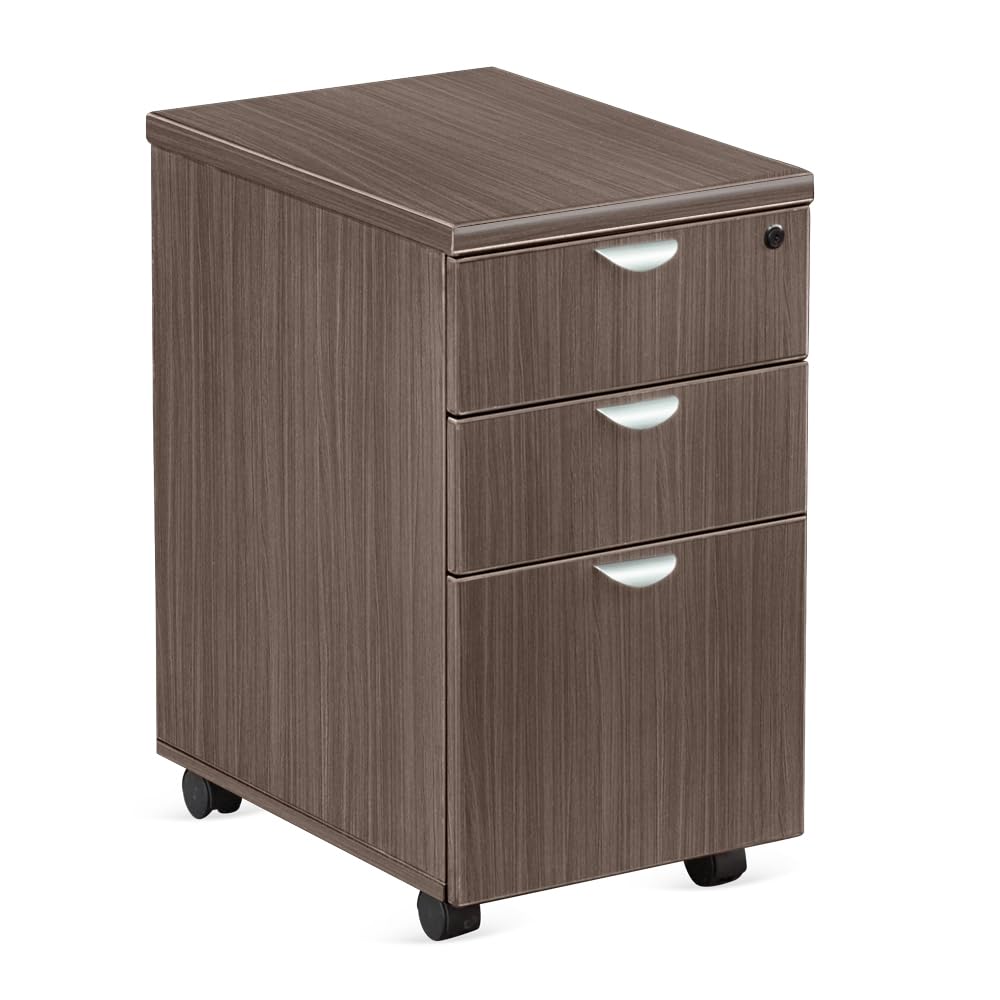 NBF Mobile File Cabinet 3 Drawer Office Storage Pedestal with Locking Drawers, 16" W x 22" D x 28" H, Driftwood, Esquire Collection