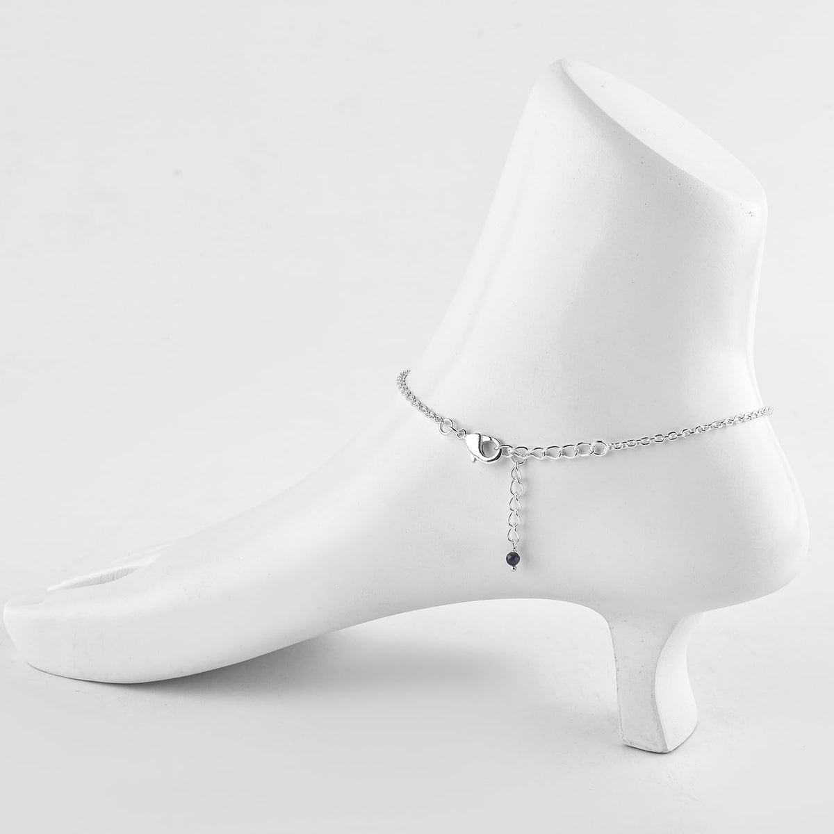 YANARA Sapphire Ankle Bracelets for Women, Natural September Birthstone, Blue Stone Beads, Handmade Dainty Anklets For Women 9"+1.25" inch Silver Plated Chain, Chakra Healing Crystals, Minimalist Gift Jewelry For Her