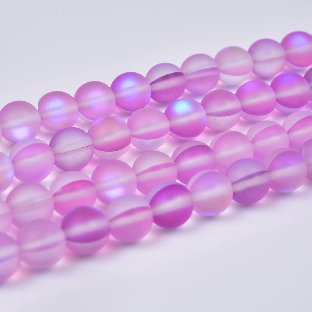 Asingeloo 60PCS 6mm Natural Light Purple Mystic Aura Quartz Gemstone Frosted Matte Titanium Round Loose Spacer Beads 15 inch Full Strand Crystal Healing Power Quartz